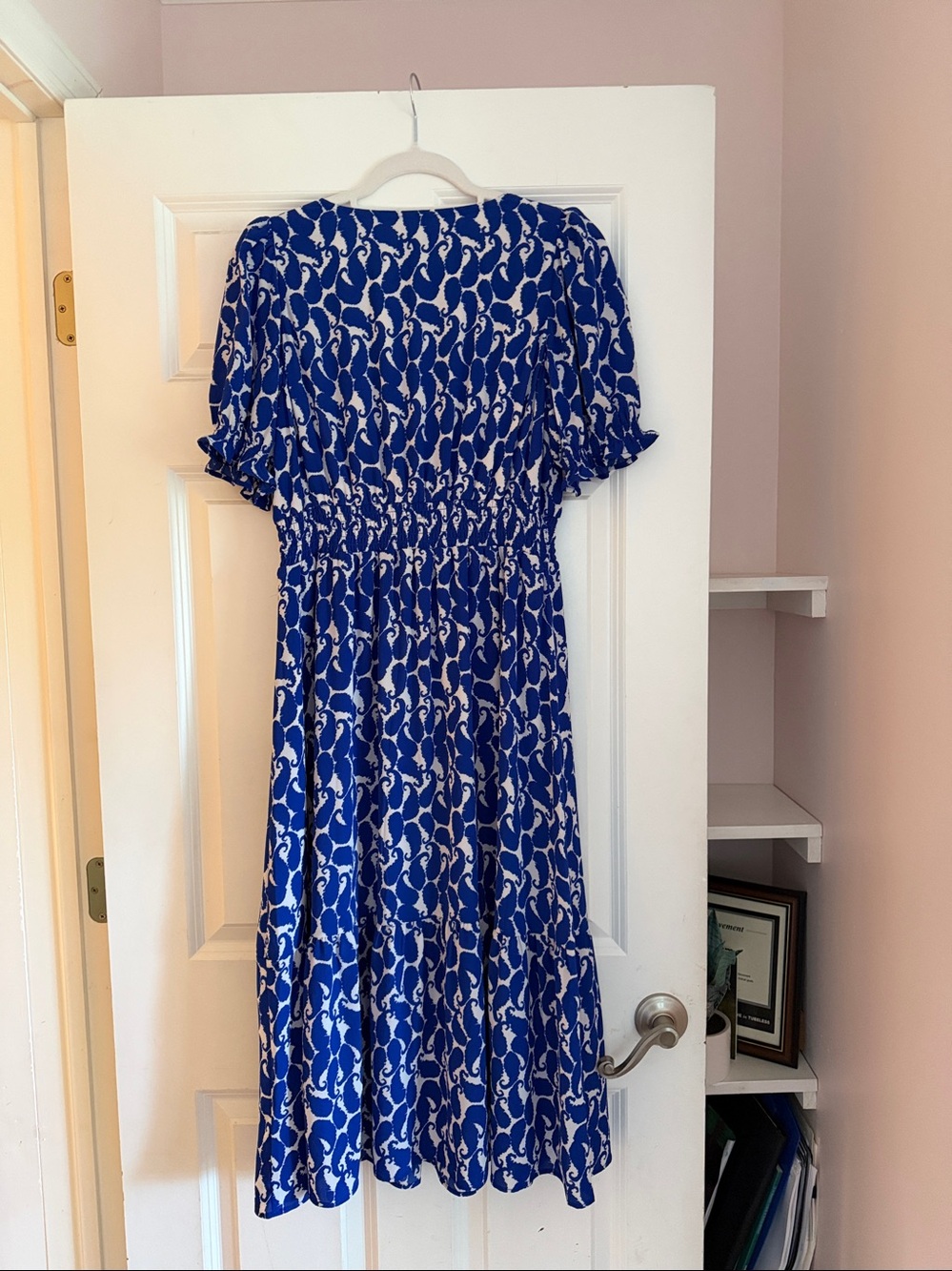 Talbots Royal Blue and White Printed V-Neck Midi Dress - Picture 4 of 6